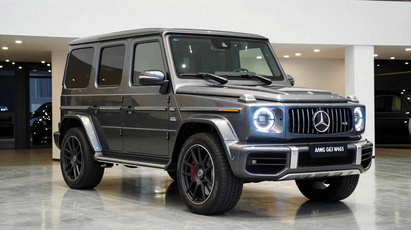 SUV Mercedes-Benz G-Class preto em estrada sinuosa com paisagem de montanhas ao fundo